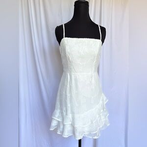 Lulu's White Floral Burnout Ruffled Mini Dress